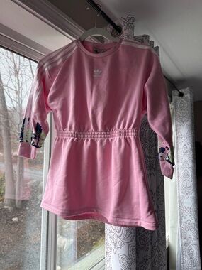 adidas Pink Girls' Long-Sleeve Pullover Dress with Floral Sleeves